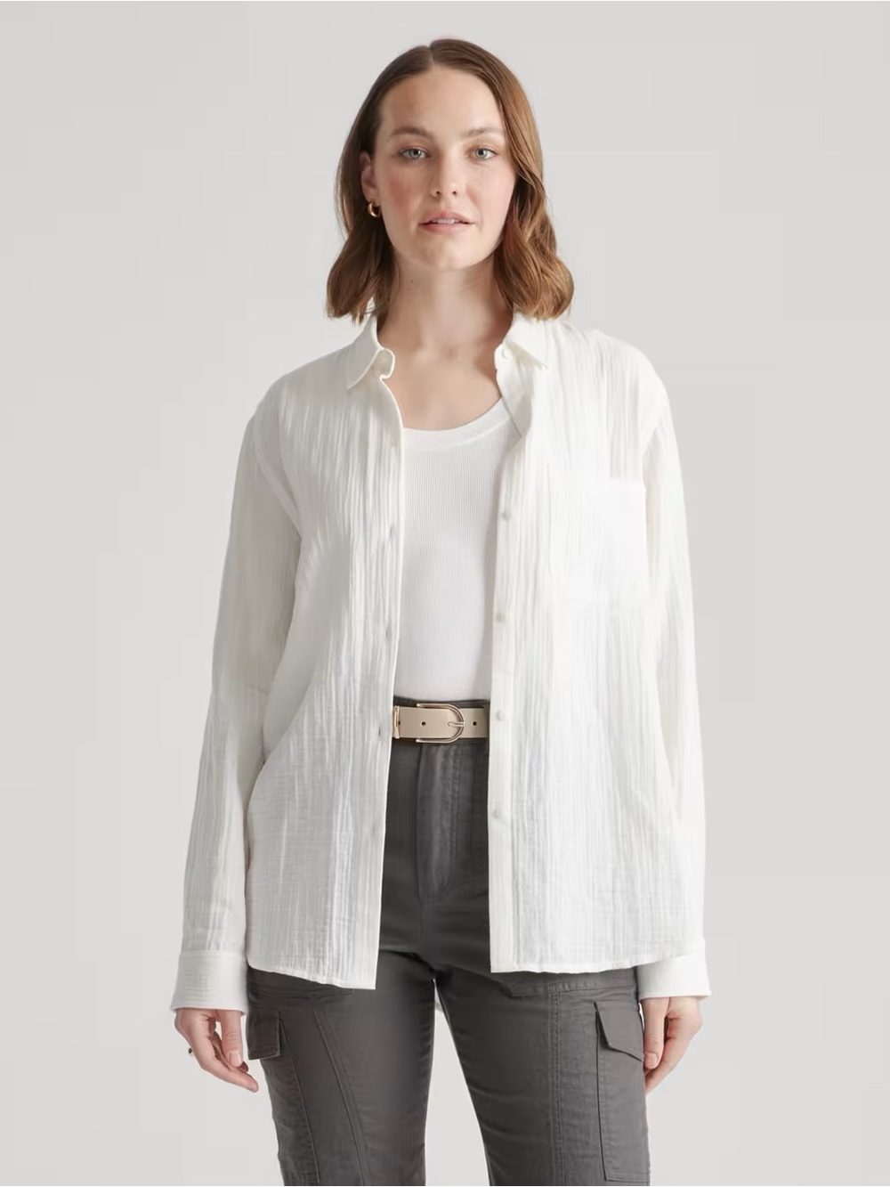 Quince 100% Organic Cotton Gauze Long Sleeve Shirt S White - Picture 2 of 8